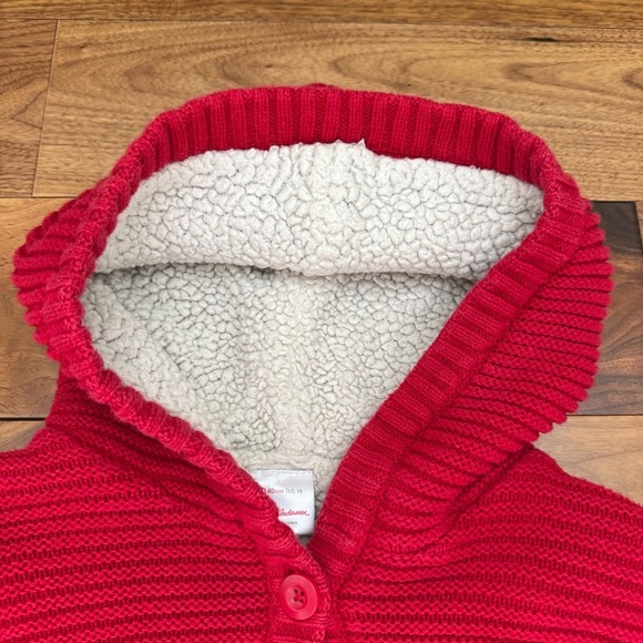 Hanna Andersson sherpa lined knitted button front hooded coat cardigan 140cm - Picture 6 of 13